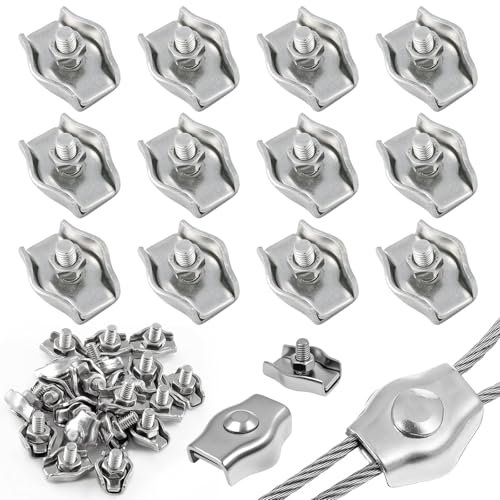 12 Pezzi Morsetto per Fune Metallica M3, Morsetti Fune Metallica Da 3mm, Morsetto Cavo in Acciaio Inox 304, Clip Fune Metallica M3, Morsetti Stendibiancheria per Fune Di Acciaio,Tendicinghi