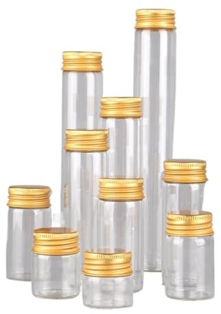 SYLALE 12 Botellas vacías de Vidrio de 10 ml, 15 ml, 20 ml, 25 ml, 30 ml, 40 ml, 50 ml, 60 ml, 80 ml y 100 ml con Tapas de Aluminio Doradas, frascos de Vidrio for Especias.(80ml)