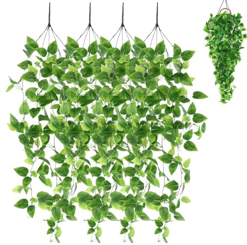 Muzrunq Piante finte sospese, 4 Pezzi di Viti Artificiali da 43 Pollici, pothos Finto, Decorazione murale estetica per Interni ed Esterni