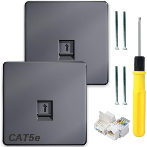 Acmerota CAT5 ethernet Wall Socket RJ45 Ethernet Faceplate Grey Single 1-Port Flat Face Socket Wall Plate for Ethernet Cable Networking Socket Box with Tool-Free Network Connector Module