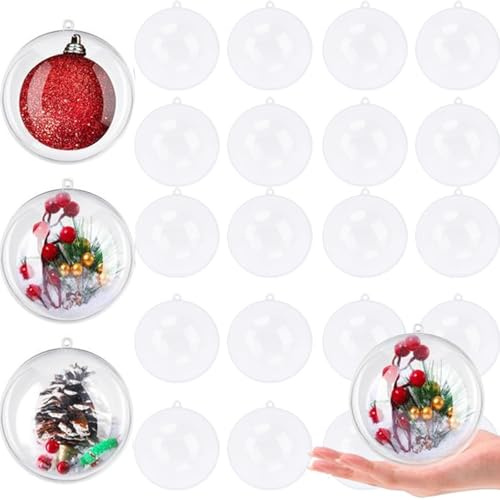 FALSKT 20 Stück Weihnachtskugeln zum Befüllen Weihnachtsbaumkugeln Plastik 10cm Acrylkugeln Plastikkugeln zum Befüllen Christbaumkugeln Transparent für Christbaumschmuck Weinachten Deko