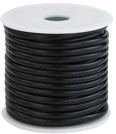 8.0m Geflochtene Lederschnur, Schwarz Leather Cord Chain, 3mm Runde Lederriemen Meterware,Lederband Kette Lederbänder für DIY Handwerk (Black)