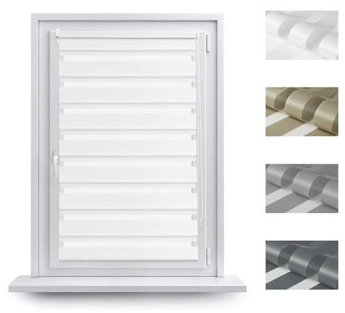 RENA Rollos Für Fenster Ohne Bohren - Tag und Nacht - Doppelrollo Klemmfix - Fensterrollo Innen Rollo Set - 56 x 140 cm - Weiß