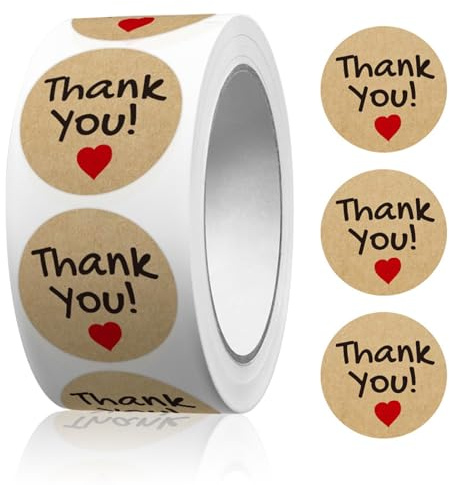 Thank You Stickers Roll, 500 Pcs Thank You Sticker Labels Small Business 1 Inch Adhesive Thankyou Label Stickers for Party Gift Bags Sealing