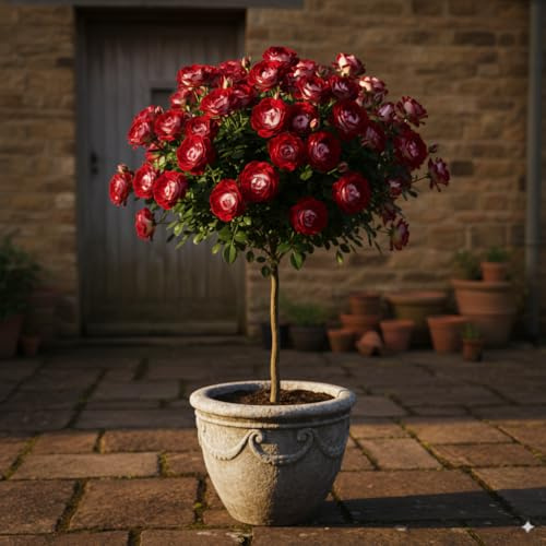 EUROPA GREEN Rosenstrauch auf Stiel – 120 cm hoch – für Töpfe und volle Erde – ideal für Balkon, Terrasse, kleinen Garten (Osiria)