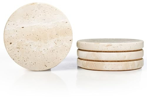 HAMAKAWA Marmor Untersetzer 4er Set, Untersetzer Naturstein 10cm, Beige Coasters für Couchtisch, Büro, Wohnaccessoires