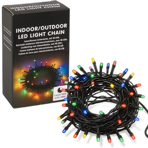 MIJOMA LED Lichterkette Außen Innen 4,2 m mit 40 LEDs IP44 Batteriebetrieben Timer 5 Modi Warmweiß & Bunt Weihnachtsbeleuchtung Garten Party Deko