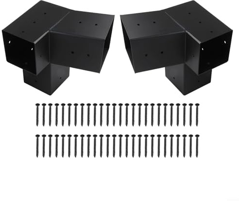 Pumixiy Slanted Roof Pergola Brackets Wall Mount Kit for 4x4 Inch Wood Posts, 3-Way and Unidirectional Steel Hardware for Gazebo Porch Outdoor Structures(Left 15°+Right 15°)