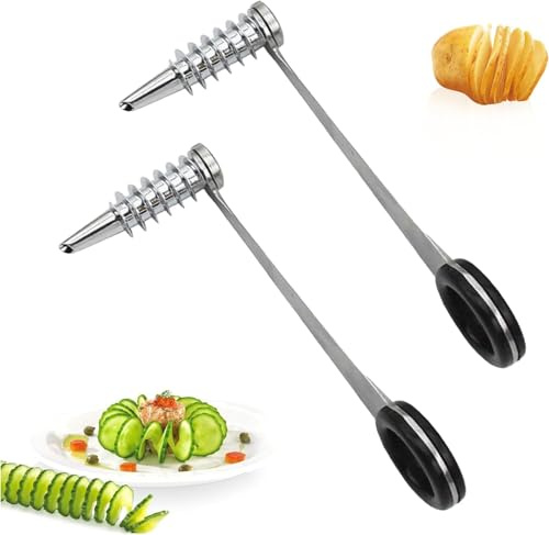 2 Piezas Espiralizador de Verduras,Cortador de Patatas en Espiral Manual de Acero Inoxidable,Cortador de Papas en Espiral,Adecuado para Frutas y Verduras Zanahoria,Pepino,Manzana,Patata