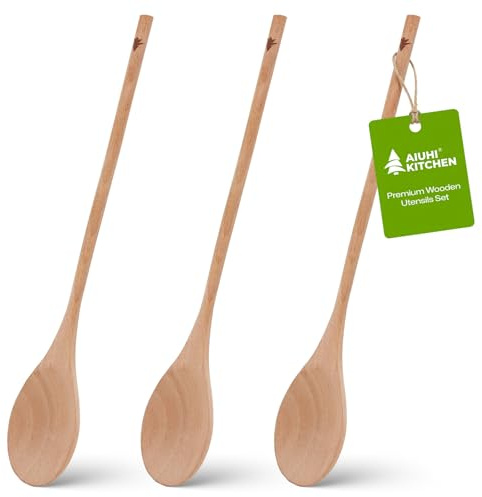 Lot de 3 cuillères en bois pour la cuisine, 30,5 cm, long manche