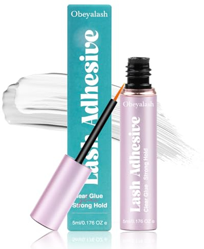 Obeyalash Lashes Glue Latex Free - Eyelash Glue Strip Lash Adhesive Hypoallergenic Eyelash Adhesives Waterproof White Adhesive Dries Clear in 20s, Strong Hold for Strip Lashes, Sensitive Eyes