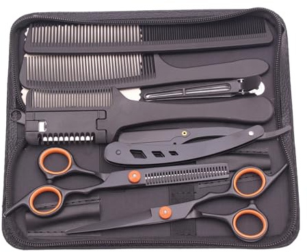 Hair Scissors Hairdressing 6 Haircut Set Thinning Shears Razor Combs C1001(C1001 HeiCheng-K-E)