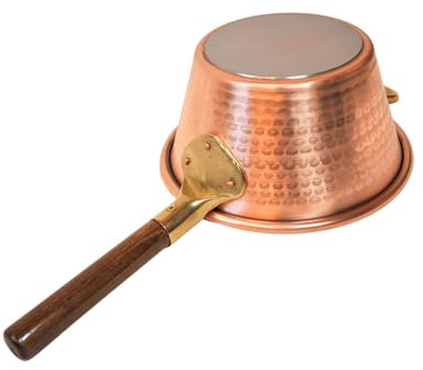 RAME PURO Paiolo per Polenta in Rame Induzione - 23 cm, 2,5L, Manico Legno, 2/3 Persone, anche per Marmellata, Formaggi, Fondo Saldato Argento, Martellato a Mano – Made in Italy