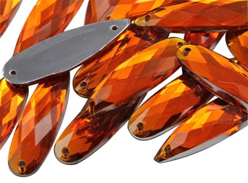 Allstarco 28x8mm Orange Hyazinth CH08 Flache Rückseite Tropfenform-Nähperlen aus Kunststoff-Acrylstrasssteinen für Handwerk, mit Löchern zum Nähen, Bekleidungszierde, Kostüm-Cosplays - 30 Stück