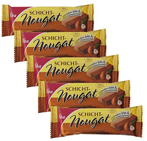 5er Pack Viba Schicht-Nougat (5 x 40 g) Nougat hell-dunkel fein & zartschmelzend Nougatriegel