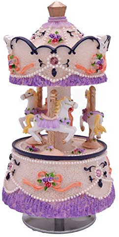 Youtang Laxury 3-Pferd Karussell Spieldose, Lila&Gelb&Wei?er Farbton, Spielen die Melodie The Castle in The Sky,Model MP334