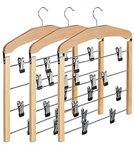 Relaxdays Rockbügel 3er Set, Hosenbügel Holz, 360° drehbarer Haken, Kleiderbügel rutschfest, HBT: 45,5x39x2,5 cm, Natur, Pack, 3-Einheiten