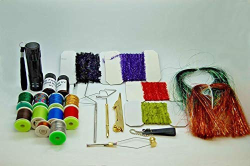 MM Fliegenbinden Werkzeug und Material Kit, Faden, Lametta, Kleber, Whip-Finisher, Draht