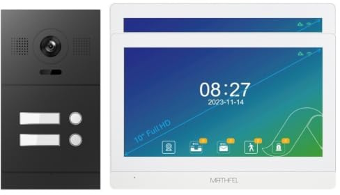 MATHFEL 2 Draht IP 2 Familienhaus Türsprechanlage Gegensprechanlage Fischaugenkamera 170 Grad, Farbe: Antrazit, 2x10'' Monitore