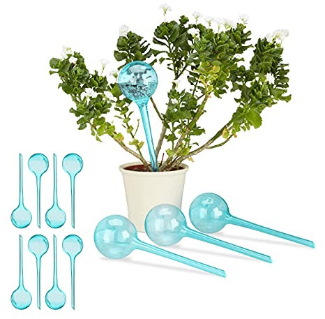 Relaxdays 12x Set di Sfere per Irrigazione, Dosatori d’Acqua per Piante da Vaso, Durata 2 Settimane, in Plastica, Celeste