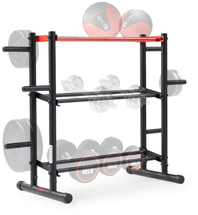 Sunny Health & Fitness Soporte para rack de almacenamiento multipeso, Soporte de Almacenamiento Multipeso para Mancuernas, Pesas Rusas, Discos Olímpicos, Barra y Balón Medicinal - SF-XF921036