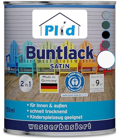 Plid® Buntlack Außen 0.75l - Weiß - Holzfarbe außen & innen - Holzlack Außen wetterfest - Holzschutzfarbe Aussen & Innen - Wetterschutzfarbe Holz Außen - Holzlasur - Farbe für Holz Außen