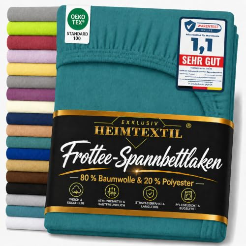 EXKLUSIV HEIMTEXTIL Sábana bajera de rizo, marca 90 x 200 cm, 80% algodón, 20% poliéster, certificado Öko – Tex, calidad de marca, altura del colchón hasta 25 cm, color azul petróleo