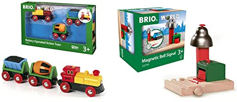 BRIO Bahn 33319 - Zug mit Batterielok & World 33754 Magnetisches Glockensignal – Eisenbahnzubehör für die BRIO Holzeisenbahn – Kleinkinderspielzeug empfohlen für Kinder ab 3 Jahren