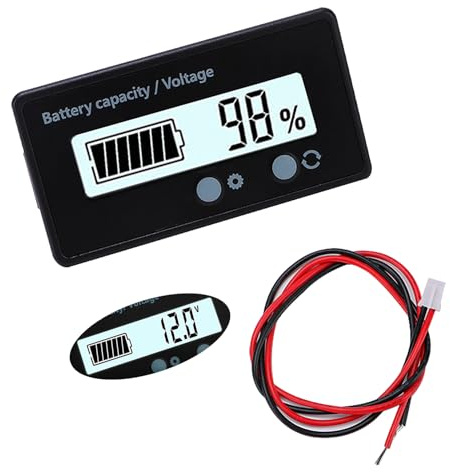 VooGenzek Battery Capacity Voltmeter Meter Monitor, Lead-acid Lithium Li-ion Battery Capacity Meter Voltage Tester, LCD Display DC 12V 24V 36V 48V Battery Meter (White Light)