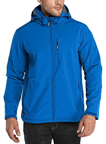 33,000ft Men's Softshell Waterproof Jackets Fleece Lining Outdoor Windproof Windbreaker Coats with Multi Pockets Removeable Hood Light Blue XL