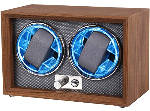 Automatic Watch Winder with LED Light Soft Flexible Watch Pillow AC Adapter Quiet Motor 4 Rotation Modes 2 Slots