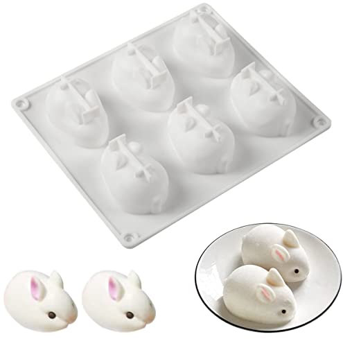 6 kavities silikonform kanin, 3D-kaninform, silikonform, non-stick kakform i kaninform, tvålform för mousse, kakor, pudding, gelé, dessert, fondant, ostkakor, tvål, isbitsskål