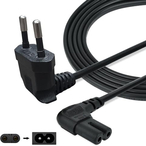AJTECH® 2M Fernseher Stromkabel - Zertifiziertes AC Netzkabel 2 Polig 90Grad C7 IEC Kabel Eurostecker Winkel - Kompatibel Samsung LG TV LED PS4 Slim Xbox Series X S Drucker Netzteile PS5 Power Cable