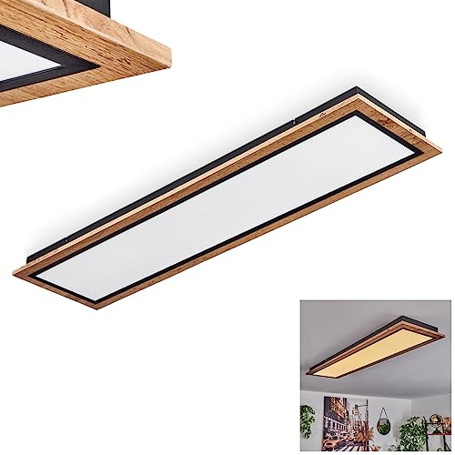 HOFSTEIN LED Deckenleuchte Salmi, moderne Deckenlampe aus Metall/MDF/Kunststoff in Schwarz/Holzoptik/Braun/Weiß, rechteckige Leuchte 120 cm x 30 cm, 4000 Lumen, 3000 Kelvin, 36 Watt, Wohnzimmer, Küche
