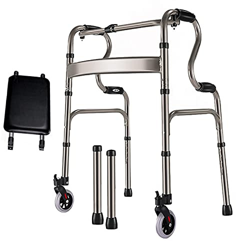 Andador con Ruedas Plegable Ligero con Ruedas, Ayuda para Caminar de Aluminio para Personas Mayores/discapacitadas, Andador con Ruedas portátil de Altura Ajustable (Color : Leather Seat) Decoration