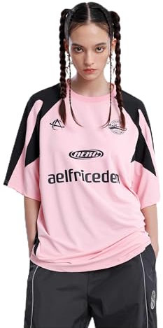 Aelfric Eden Herren Oversized Baseball Tshirt Damen Y2K T-Shirt Vintage Trikot Baggy Sommer Casual Shirt Racing Tee Rosa, S