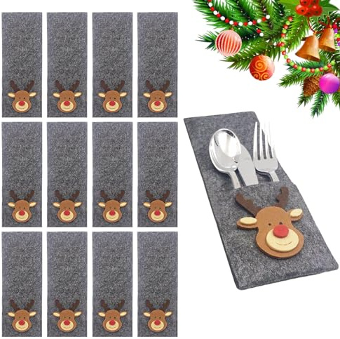 LUISAS Besteckhalter Weihnachten, 12 Stück Bestecktasche, Tischdeko Besteck Taschen für Party Tisch Weihnachtsdeko (Filz)