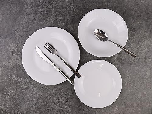 12/24 Pc Dinner Set Bowl Side Dinner Plate 12 or 24 Piece Smooth Plain or Wavy Service Set Dessert Cereal Bowl Plates (12pc - Aria - Round)