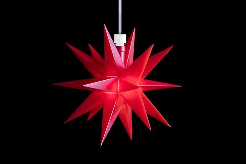 DecoTrend GmbH Sterntaler Dekostern | Weihnachtsstern | Kunststoff | Mini-Stern | 18-Zacker | Rot | 12cm | Innen | LED | Batterie | mit Fernbedienung & Timer