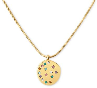 SINGULARU - Collar Bling Raimbow. Acero con Acabado en Baño de Oro de 18Kt y Circonitas Multicolor. Cadena con Medallón. Joyas para Mujer