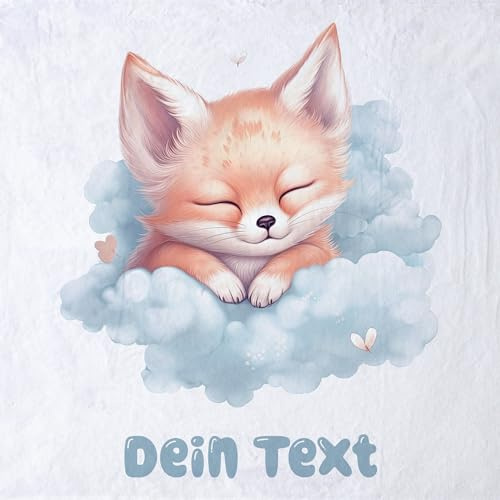 GRAZDesign Personalisierte Babydecke mit Namen Kleiner Fuchs auf Wolke blau flauschig, Baby Kuscheldecke zur Geburt, Geburtstag, Weihnachten 100x75cm - Fleecedecke