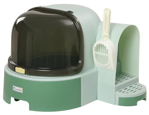 PawHut Maison de Toilette, bac à litière fermé pour Chat - Compartiment inférieur Amovible pour Un Nettoyage Facile - Pelle Inclus - Vert | Compartiment Inférieur Amovible, Nettoyage Facile