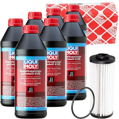 Febi Hydraulikfilter+Lm 8100 Doppelkupplungsgetriebe Öl | 107342,(HX190D)+7x1L LM8100 Doppelkupplungsgetriebe Febi+Liqui Moly, Doppelkupplungsgetriebeöl 8100