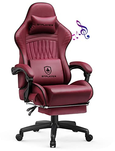 GTPLAYER Gamingstol, ergonomisk gamingfåtölj skrivbordsstol PC gamer racingstol med fotstöd högtalare musik kontorsstol kan belastas upp till 150 kg