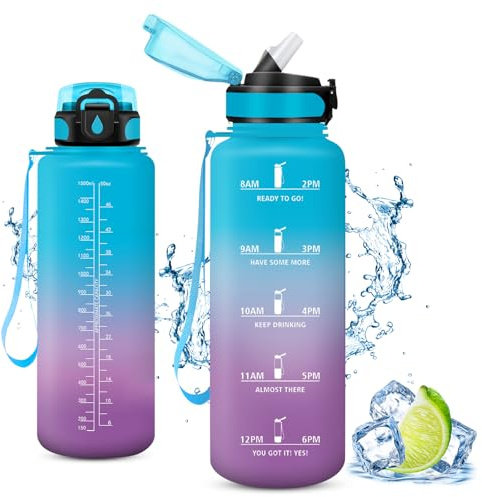 Vikaster Gourde pour le sport, avec paille - 500 ml/1000 ml/1,5 l - Étanche - Sans BPA - Pour le camping, le yoga, la gym, l'école, l'extérieur