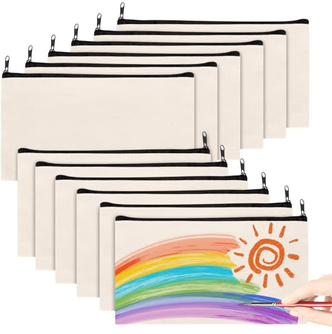 UWOBEFO 12 Pièces Trousse de Rangement Vierge, Pochette Tissu Zippée DIY à Décorer Pour Maquillage et Voyage
