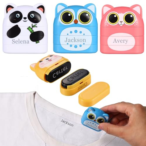 Sello Personalizado con Nombre para Usar en Ropa y Libros Infantiles Tinta Blanca Negra Reutilizable Sellos para Profesores (F)