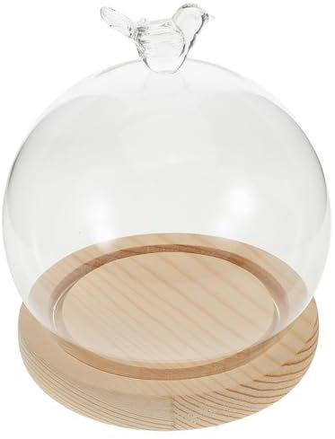 IMIKEYA Flower Craft Desktop Decor Glass Landscape Dome Glass Cloche Wood Base Garden Cloche Hoops Diy Flower Vase Cover for Decor