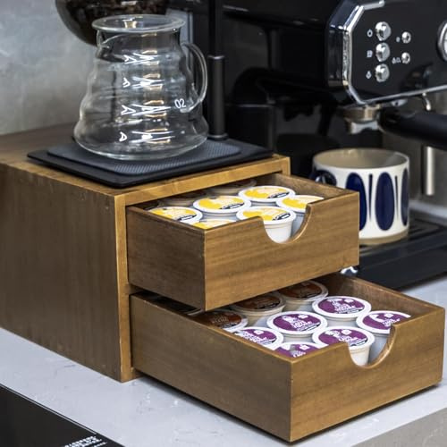 Organizador de cajones de madera para tazas K, soportes para tazas Kcup para mostrador de espacio pequeño, caja de almacenamiento K-cup, soporte para cápsulas de café Kpod para tazas K, soporte para