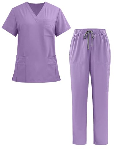 Ausing Abbigliamento Professionale Uniforme di Cura Set Kassak Set di Cura Uniforme Medica Moderna con Top e Pantaloni Set di Sfregamento Viola M
